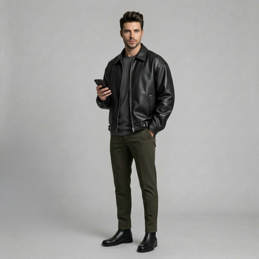 Kacper - Minimalistyczna męska kurtka w stylu skórzanym