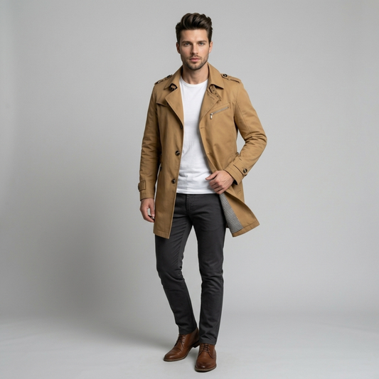 Kacper - Stylowy męski trencz o nowoczesnym kroju