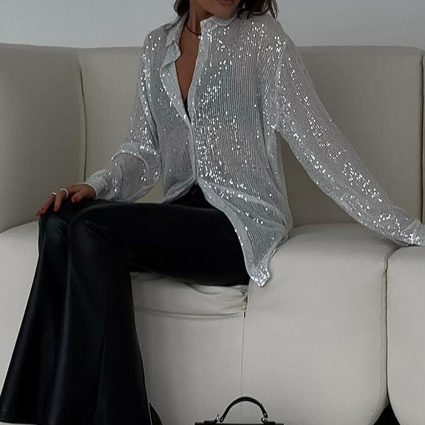 Marta - Elegancka Bluzka Damska z Cekinami & Luźnym Krojem
