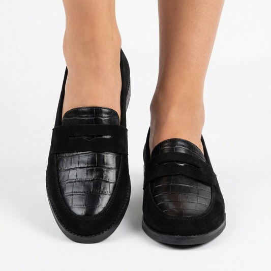 Luksusowe Zamszowe Mokasyny z Tłoczeniem Krokodyla | Eleganckie Buty Damskie