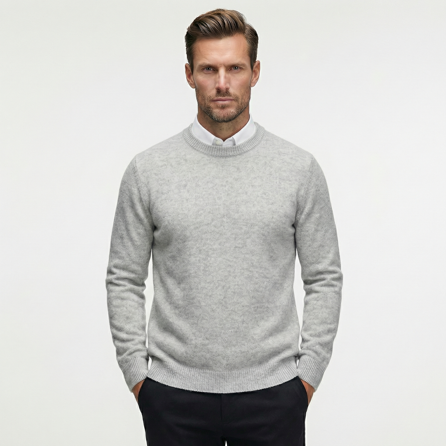Luksusowy klasyczny sweter dzianinowy | Elegancki męski sweter z okrągłym dekoltem