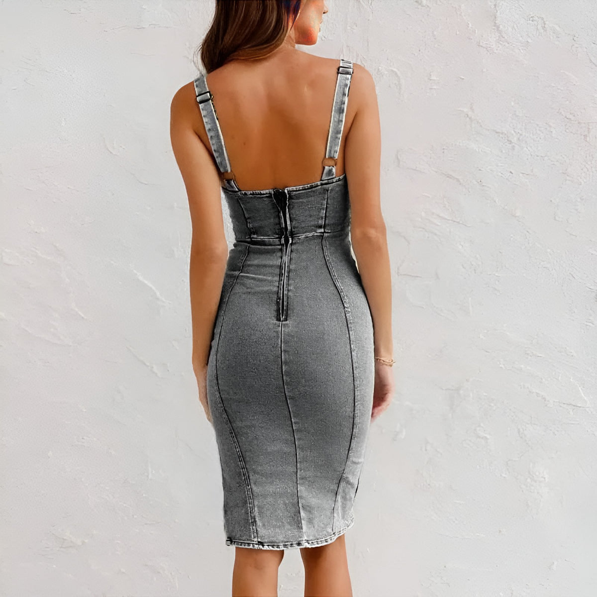 Natalia | Mouwloze denim midi-jurk