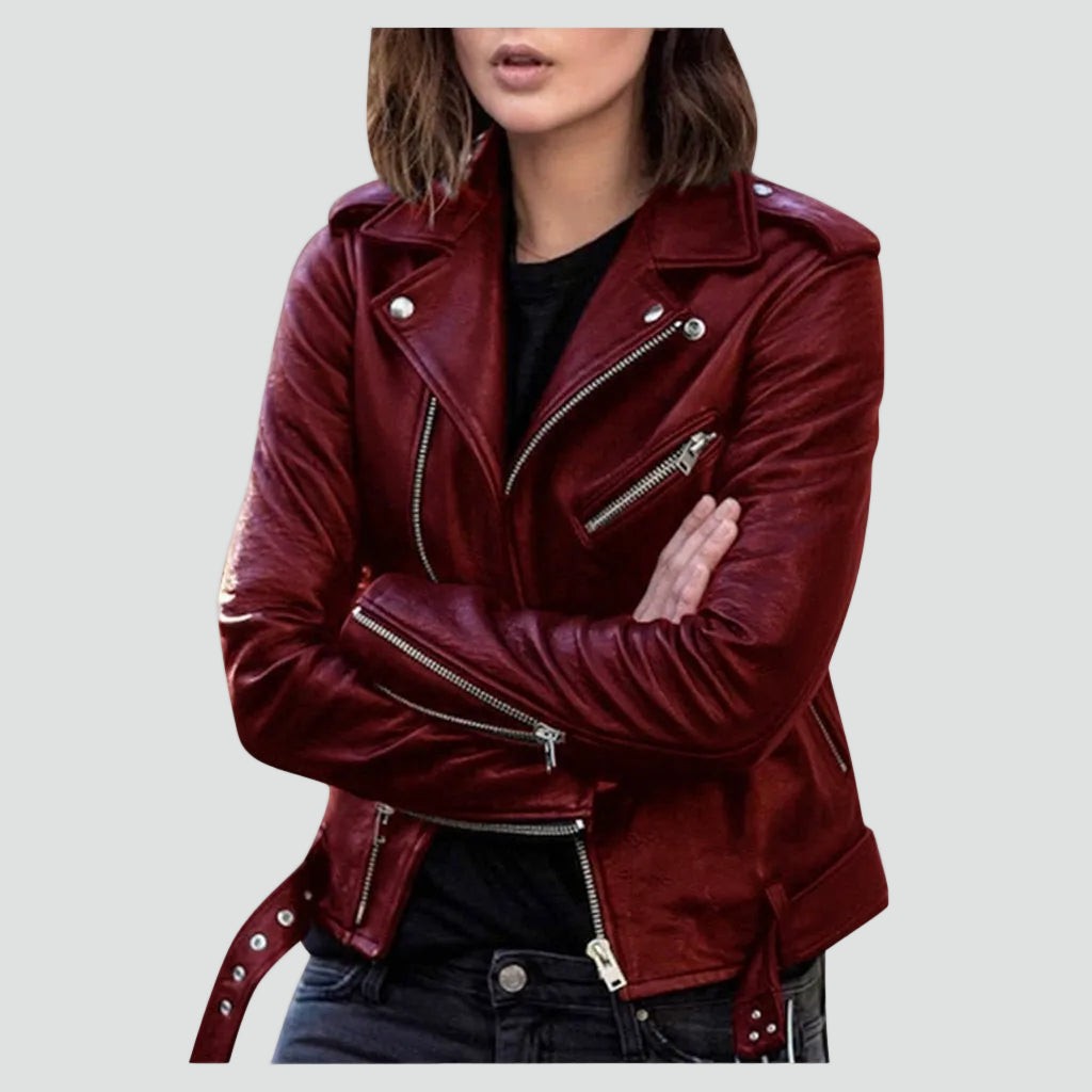 Renata | Skórzana kurtka biker z asymetrycznym zamkiem