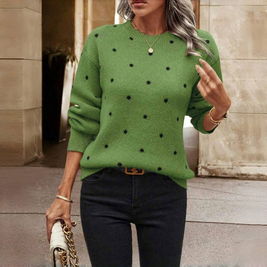 Wanda | Sweter w groszki z prążkowaną lamówką