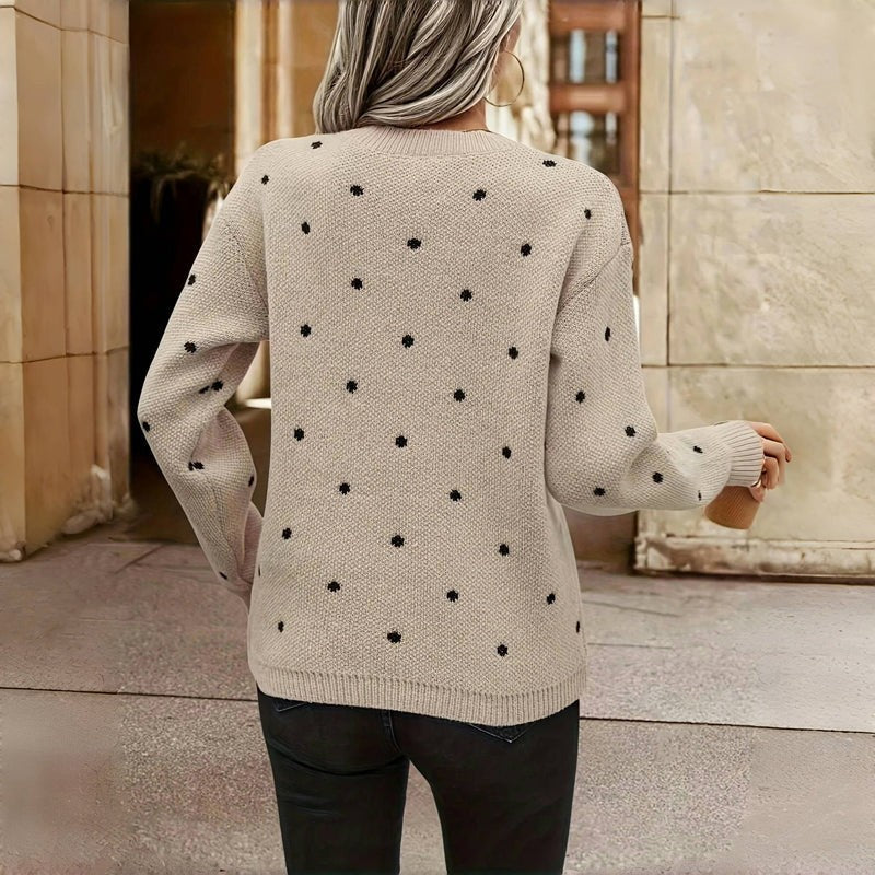 Wanda | Sweter w groszki z prążkowaną lamówką