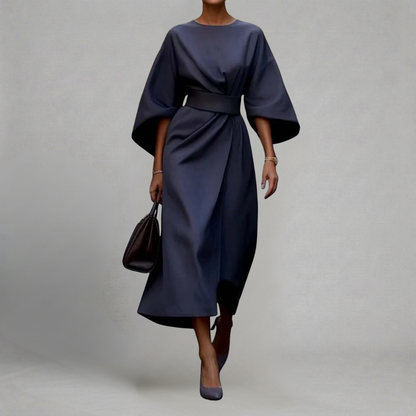 Małgorzata - Elegancka Sukienka Midi z Rękawami Motylkowymi i Paskiem