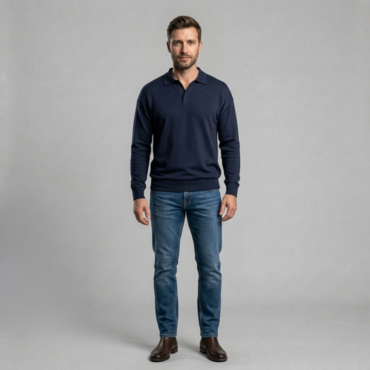 Tavion - Męska dzianinowa koszulka polo z długim rękawem