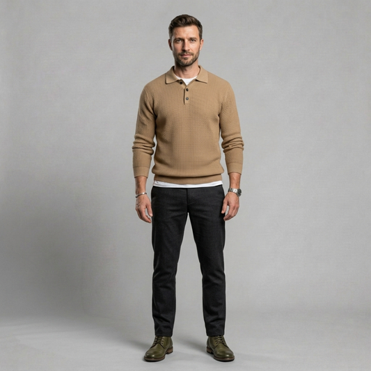 Valtero - Luksusowa męska koszulka polo z długim rękawem