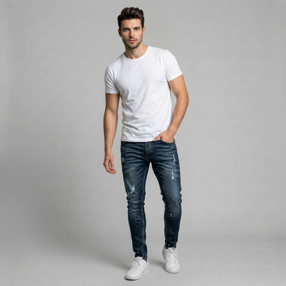 Tymon - Męskie obcisłe jeansy z przetarciami