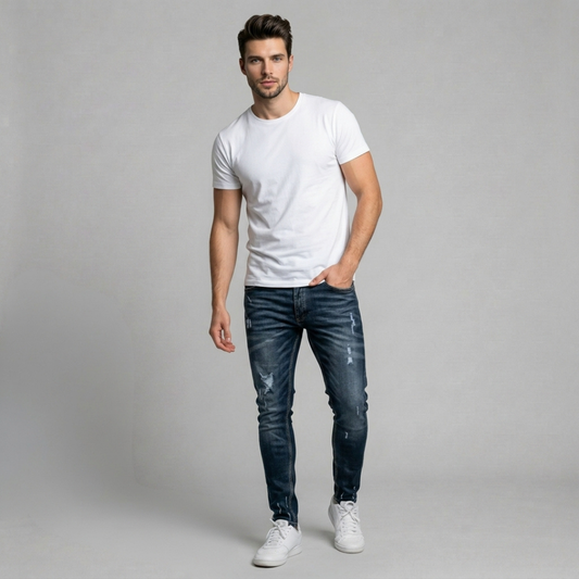 Tymon - Męskie obcisłe jeansy z przetarciami