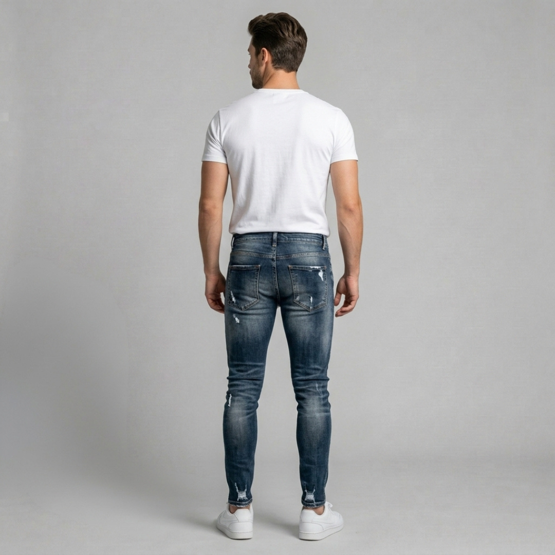 Tymon - Męskie obcisłe jeansy z przetarciami