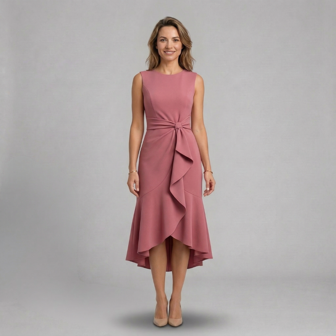 Elira - Elegancka sukienka midi z wiązaniem