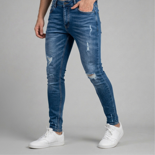 Tymon - Męskie obcisłe jeansy z przetarciami