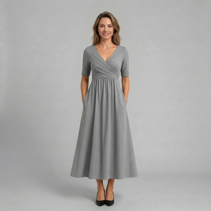 Livia - Elegancka sukienka midi z kopertowym dekoltem