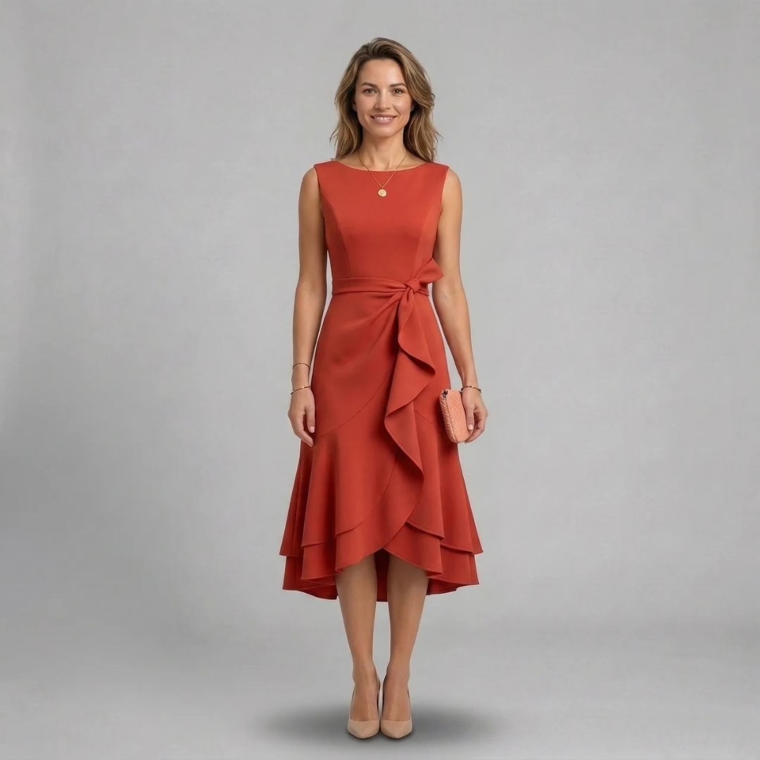 Elira - Elegancka sukienka midi z wiązaniem