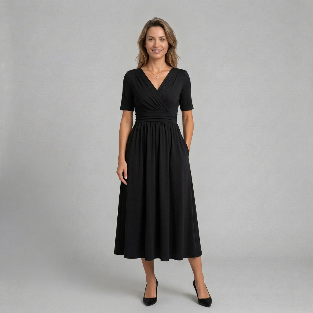 Livia - Elegancka sukienka midi z kopertowym dekoltem