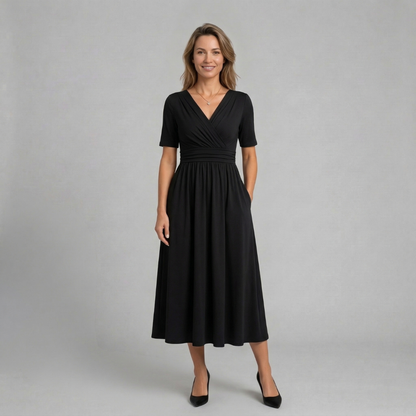 Livia - Elegancka sukienka midi z kopertowym dekoltem