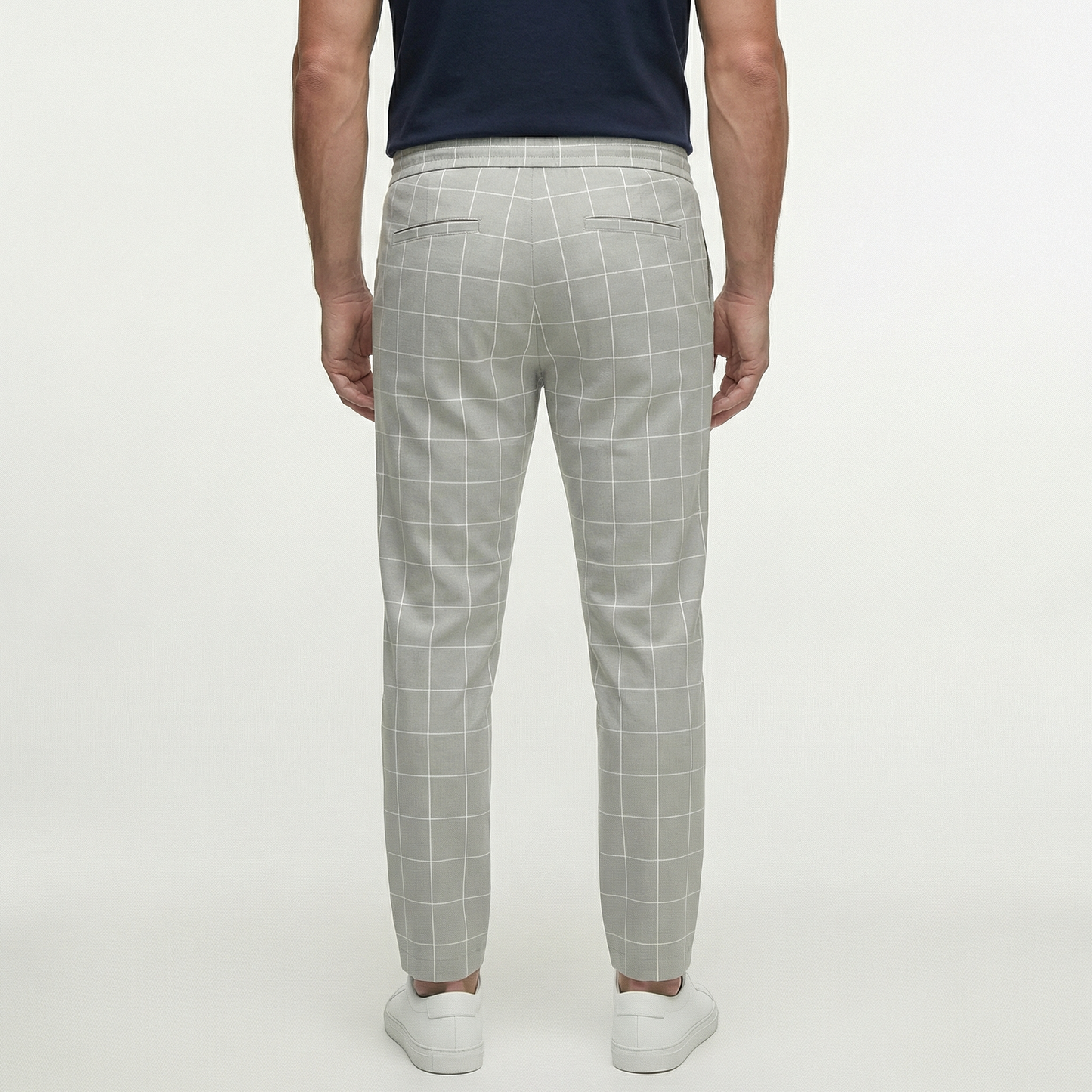 Męskie spodnie w kratę ze sznurkiem | Nowoczesne spodnie casual o dopasowanym kroju