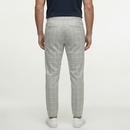 Męskie spodnie w kratę ze sznurkiem | Nowoczesne spodnie casual o dopasowanym kroju