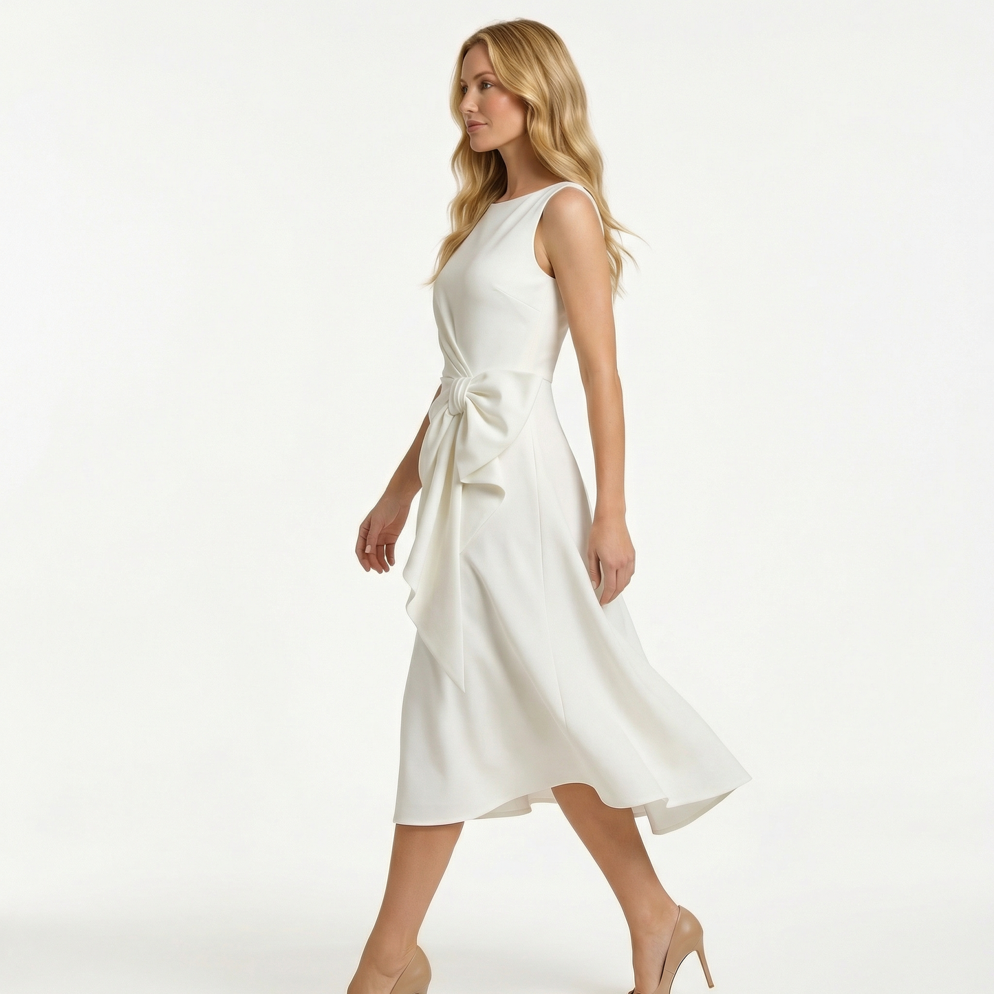 Luksusowa Sukienka Midi Bez Rękawów z Kokardą | Elegancka Sukienka Wieczorowa