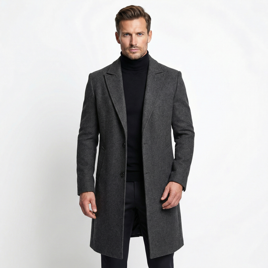 Luksusowy Długi Wełniany Płaszcz Męski | Elegancki Zimowy Krój