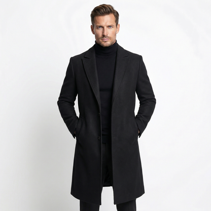 Luksusowy Długi Wełniany Płaszcz Męski | Elegancki Zimowy Krój