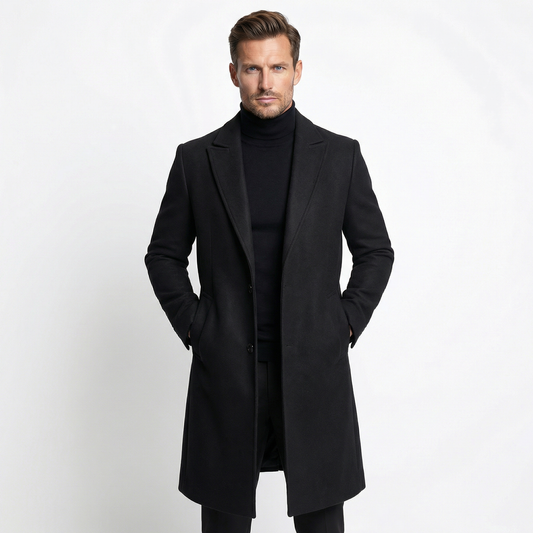 Luksusowy Długi Wełniany Płaszcz Męski | Elegancki Zimowy Krój