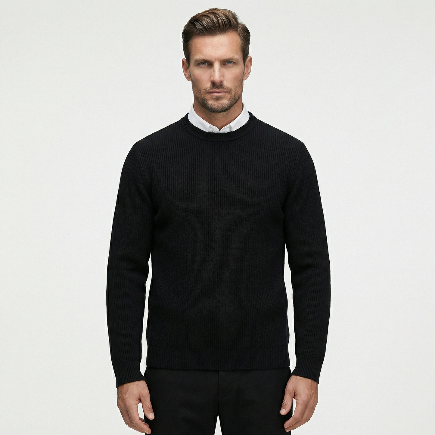 Luksusowy klasyczny sweter dzianinowy | Elegancki męski sweter z okrągłym dekoltem
