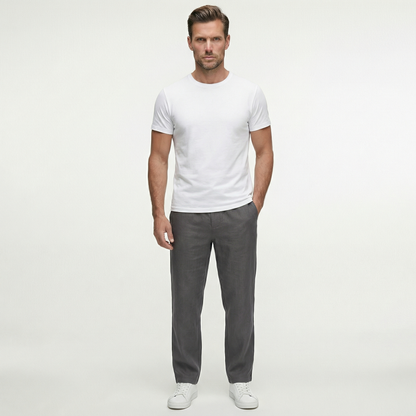 Męskie lniane spodnie ze sznurkiem | Lekkie spodnie na letni, swobodny styl