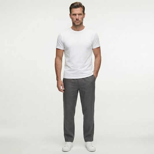 Męskie lniane spodnie ze sznurkiem | Lekkie spodnie na letni, swobodny styl