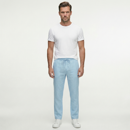 Męskie lniane spodnie ze sznurkiem | Lekkie spodnie na letni, swobodny styl