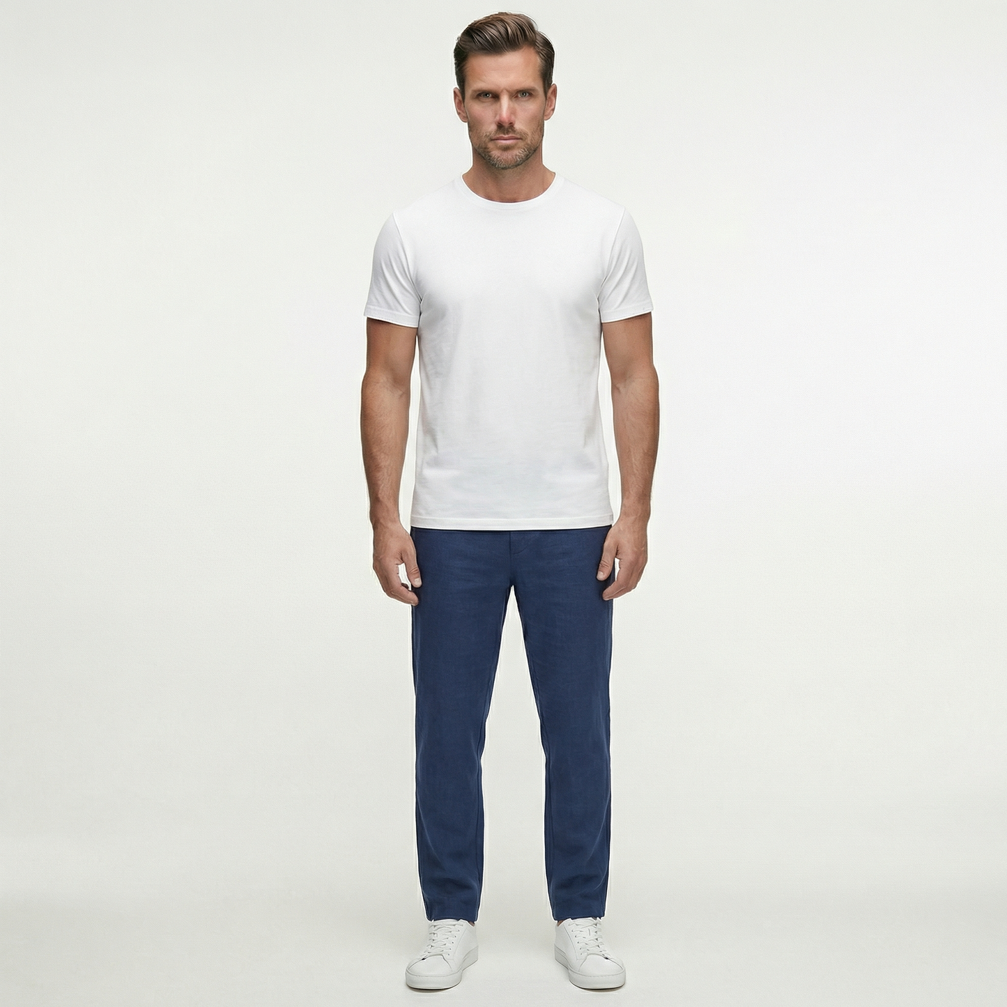 Męskie lniane spodnie ze sznurkiem | Lekkie spodnie na letni, swobodny styl