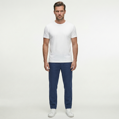 Męskie lniane spodnie ze sznurkiem | Lekkie spodnie na letni, swobodny styl