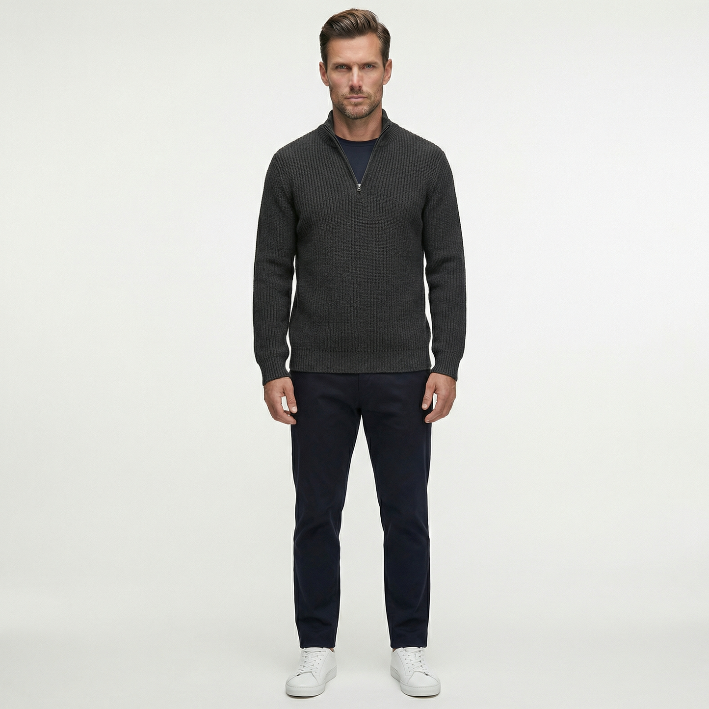 Luksusowy Sweter Męski z Półgolfem i Zamkiem | Styl Smart Casual