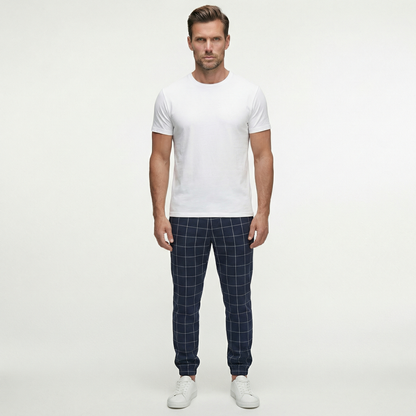 Męskie spodnie w kratę ze sznurkiem | Nowoczesne spodnie casual o dopasowanym kroju