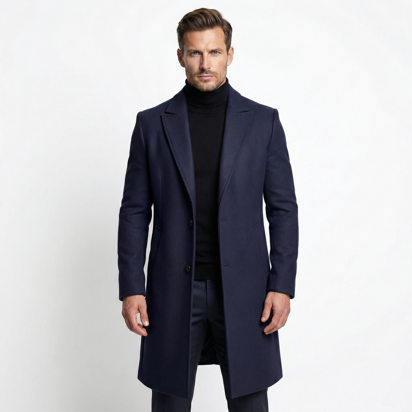 Luksusowy Długi Wełniany Płaszcz Męski | Elegancki Zimowy Krój