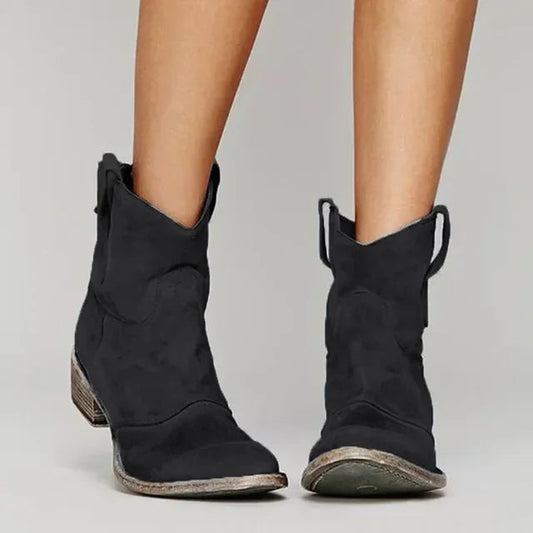 Hania - Stylowe Damskie Botki Western z Haftem