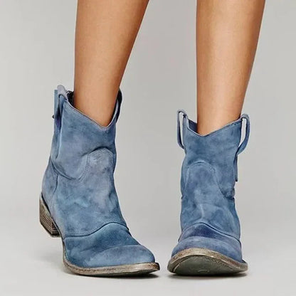 Hania - Stylowe Damskie Botki Western z Haftem