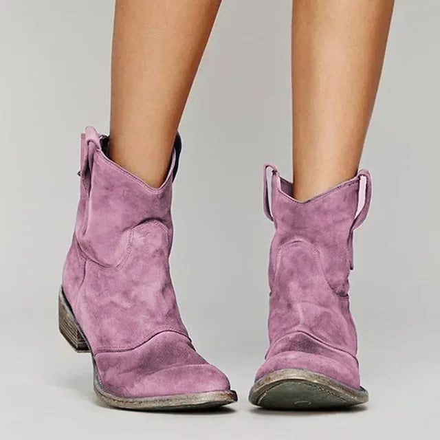Hania - Stylowe Damskie Botki Western z Haftem