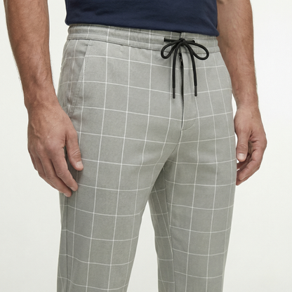 Męskie spodnie w kratę ze sznurkiem | Nowoczesne spodnie casual o dopasowanym kroju