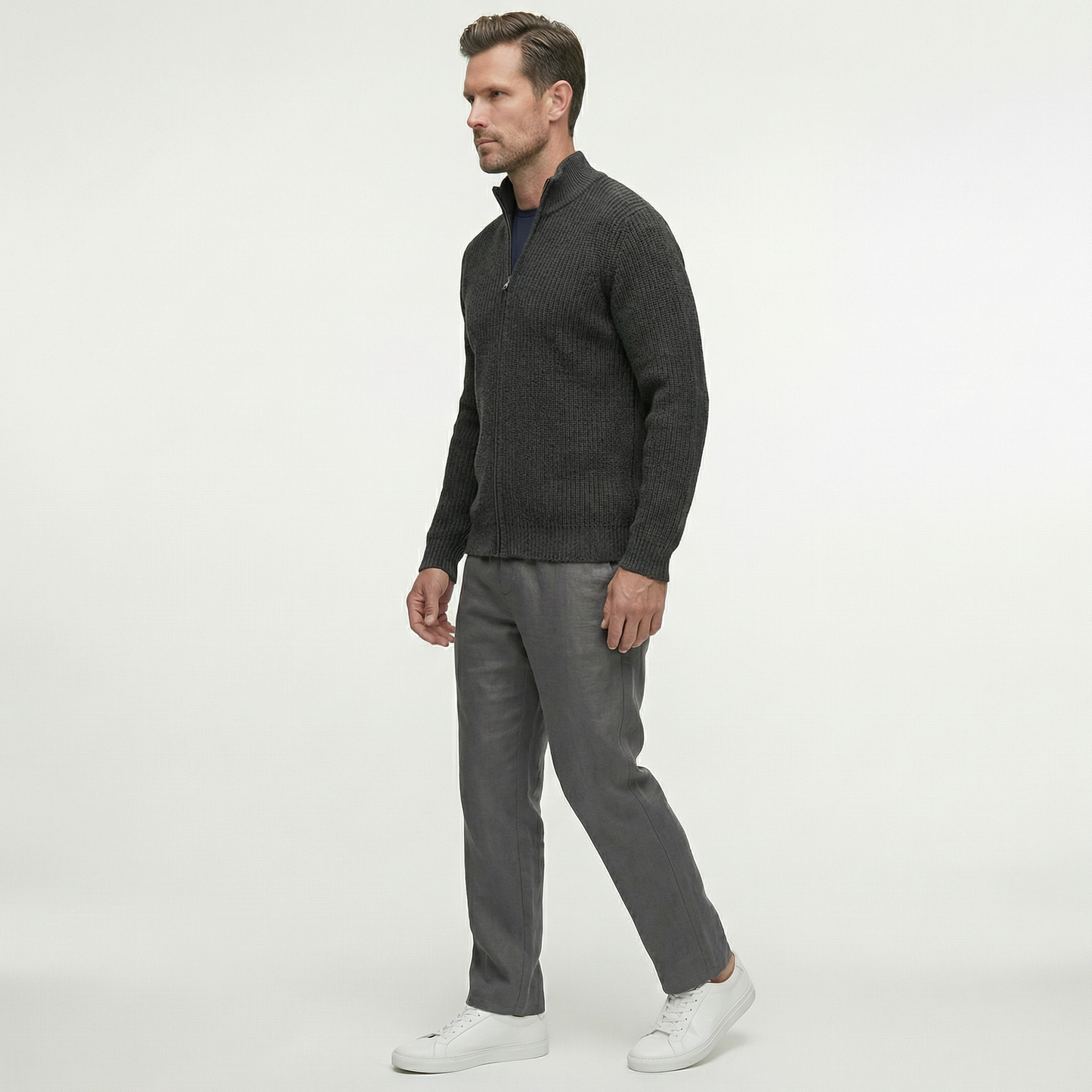 Męskie lniane spodnie ze sznurkiem | Lekkie spodnie na letni, swobodny styl