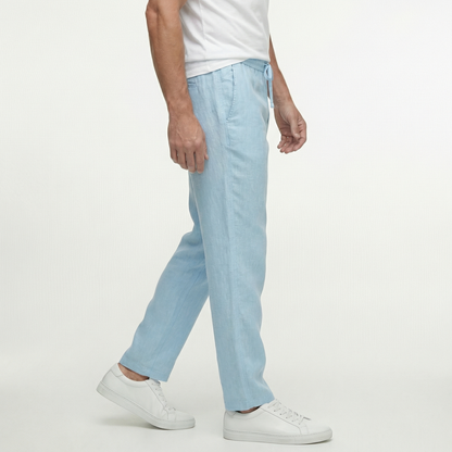 Męskie lniane spodnie ze sznurkiem | Lekkie spodnie na letni, swobodny styl