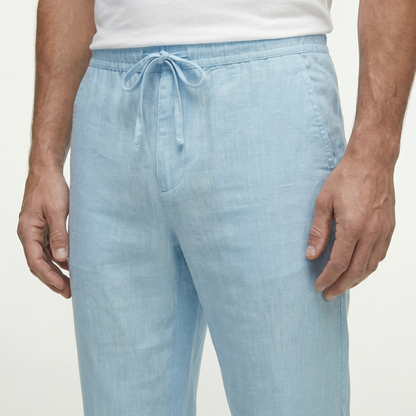 Męskie lniane spodnie ze sznurkiem | Lekkie spodnie na letni, swobodny styl