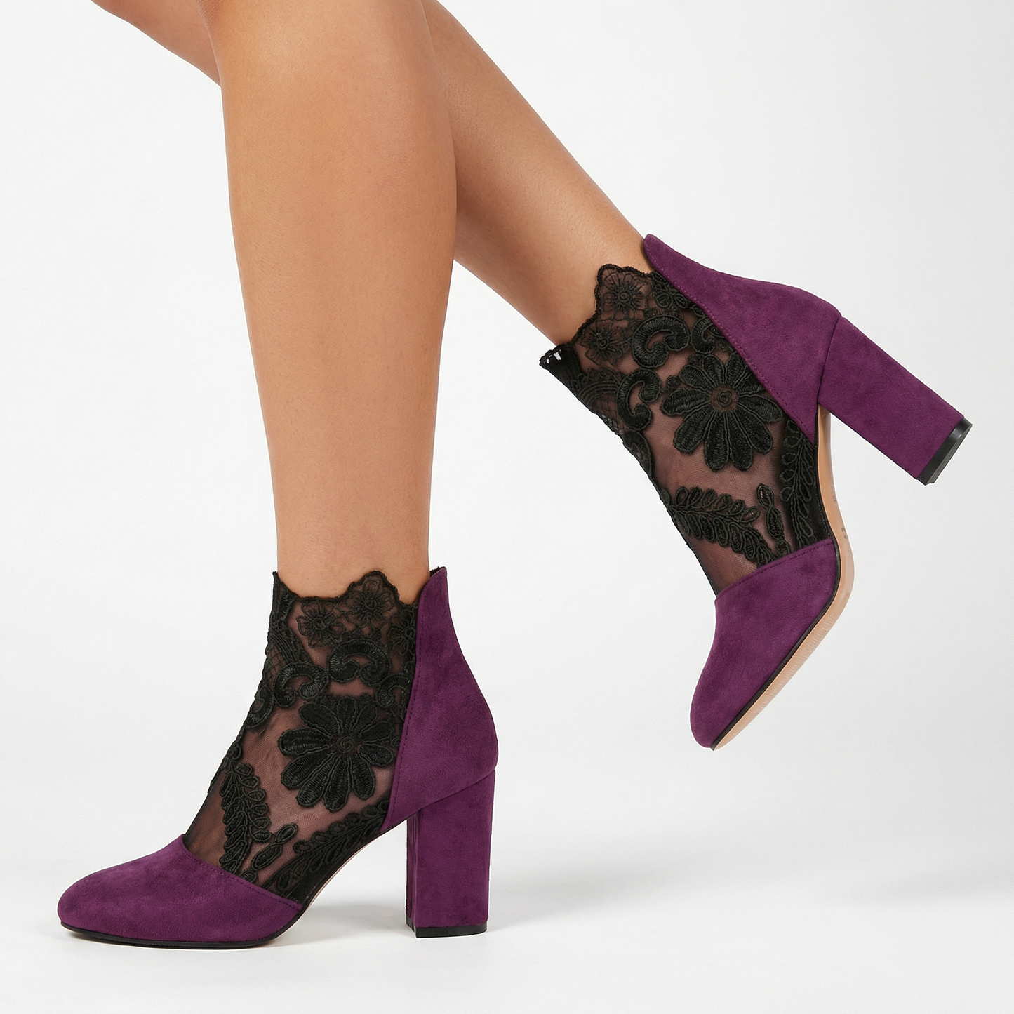 Luksusowe Koronkowe Botki na Obcasie z Haftem Kwiatowym | Eleganckie Damskie Buty
