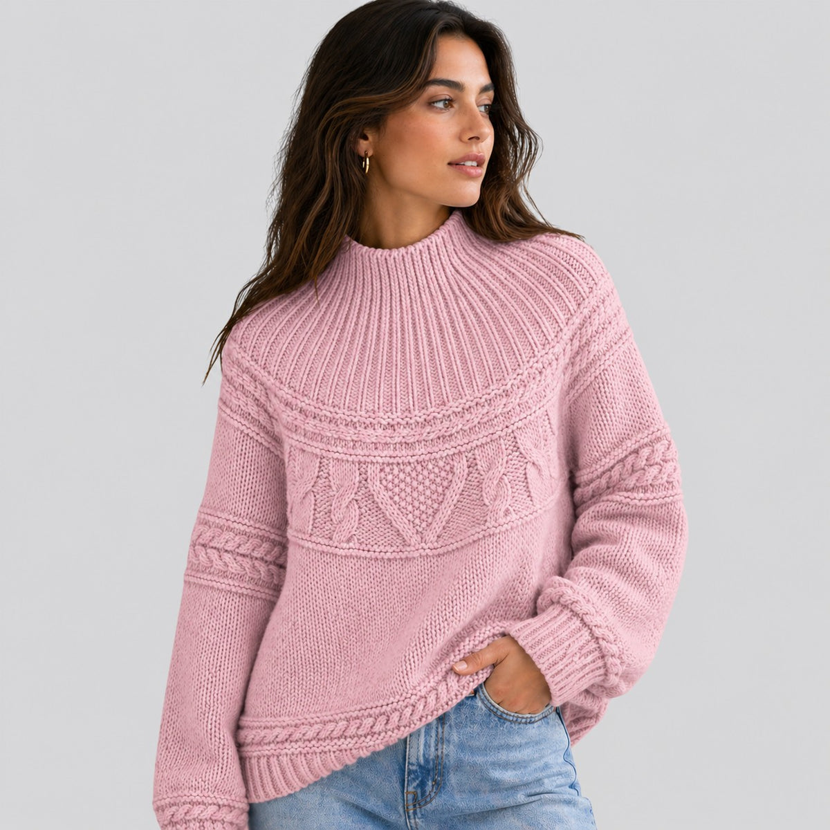 Kordelia | Sweter z warkoczami i stójką
