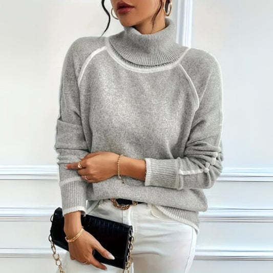 Krystyna | Sweter z golfem i białymi lamówkami