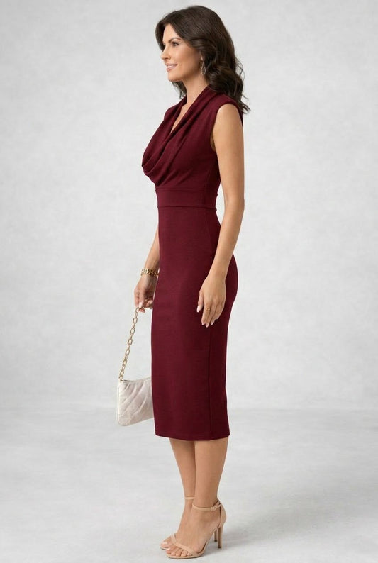 Lidia | Midi-jurk met watervalhals