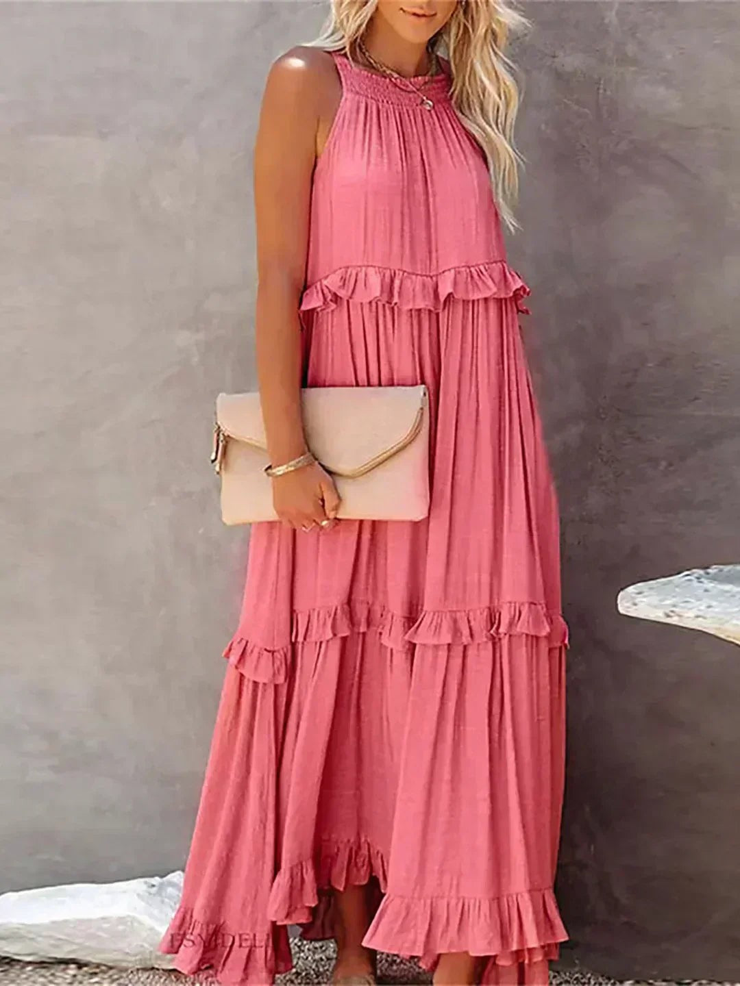 Maja | Maxi-halterjurk met ruches