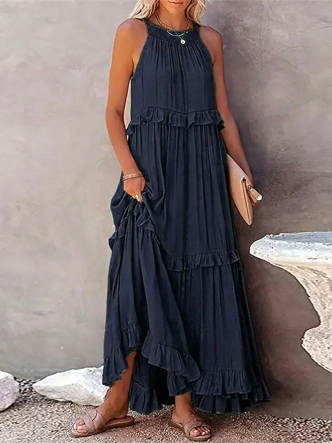Maja | Maxi-halterjurk met ruches