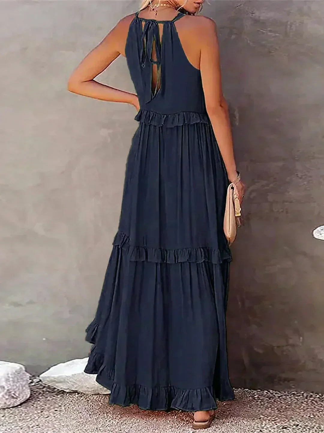 Maja | Maxi-halterjurk met ruches